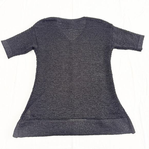 Yansi Fugel Black Knit Crochet Short Sleeve Sweater Top Size Small - Picture 2 of 5